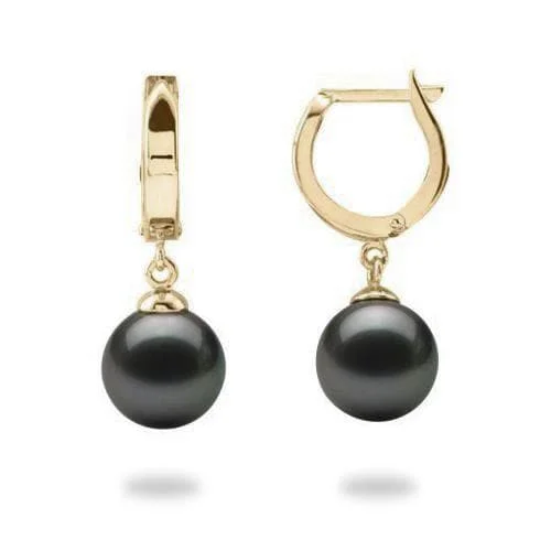 Tahitian Black Pearl Earrings in Gold - 9-10mm