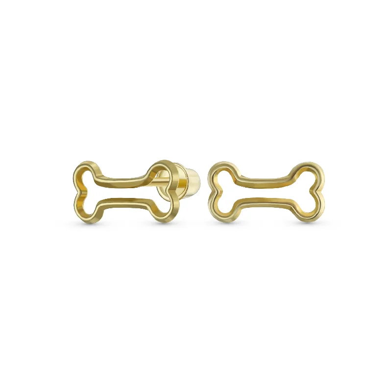 Tiny Mini BFF Pet Dog Bone Stud Earrings 10K Yellow Gold Screw Back Cartilage