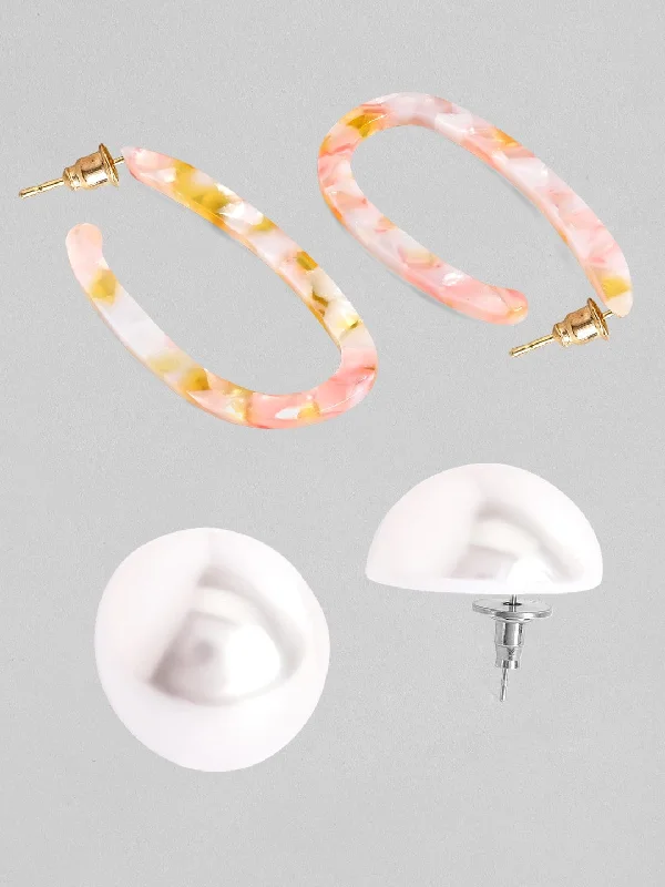 Tokyo Talkies X Rubans Set of 2 Pearl & Multicolour Hoop Earrings.