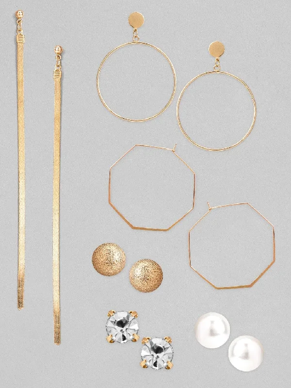 Tokyo Talkies X Rubans Set of 6 Gold Plated Studs, Hoop Earring And Shoulder Dusters