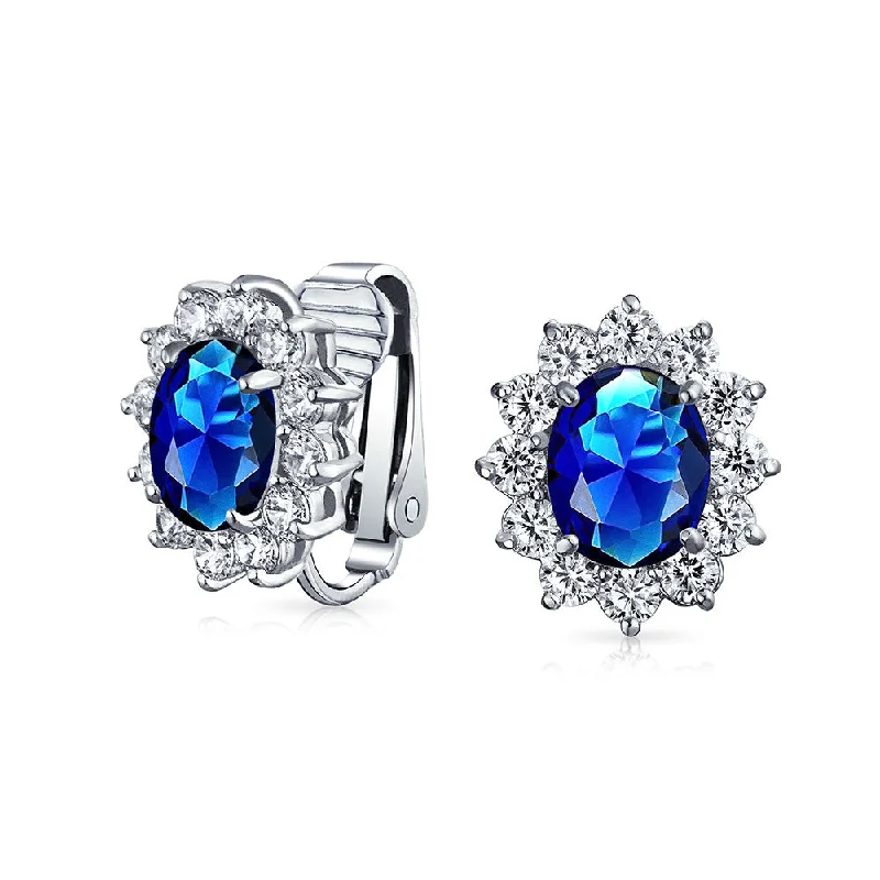 Traditional Bridal CZ Halo Oval Stud Clip-On Earrings for Non-Pierced Ears