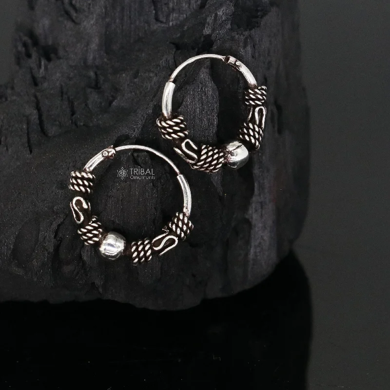 Traditional design stylish 925 sterling silver handmade hoops earrings bali ,pretty gifting bali tribal jewelry india s1212