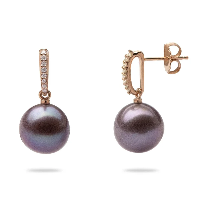 Ultraviolet Pearl Earrings in Rose Gold with Diamonds - 11-12mm