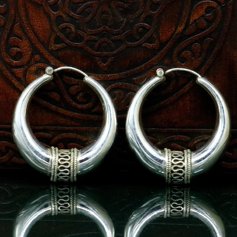 Vintage 925 sterling silver fabulous vintage plain design elegant hoops earrings kundal tribal belly dance brides maid dainty jewelry ear613