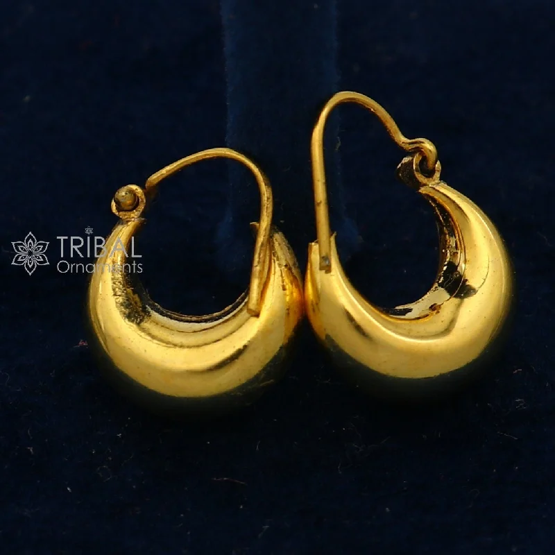 Vintage antique design handmade 925 sterling silver gorgeous gold polished hoops boho earrings bali tribal Banjara jewelry s1303