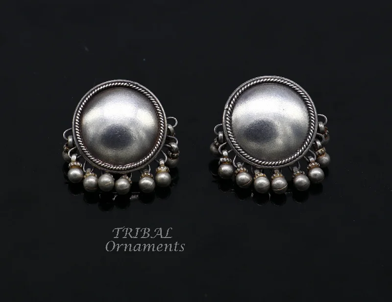 Vintage design 925 sterling silver plain style handmade round design fabulous Stud earrings tribal jewelry from Rajasthan india  s1103