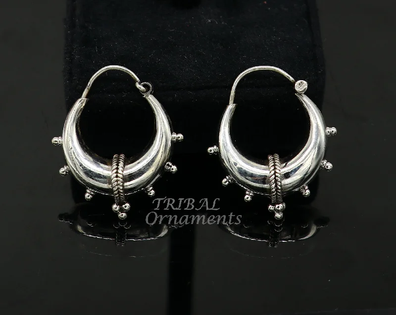 Vintage style 925 sterling silver handmade unique traditional cultural ethnic hoops earring bali for men's/girl's best dancing jewelry s1125