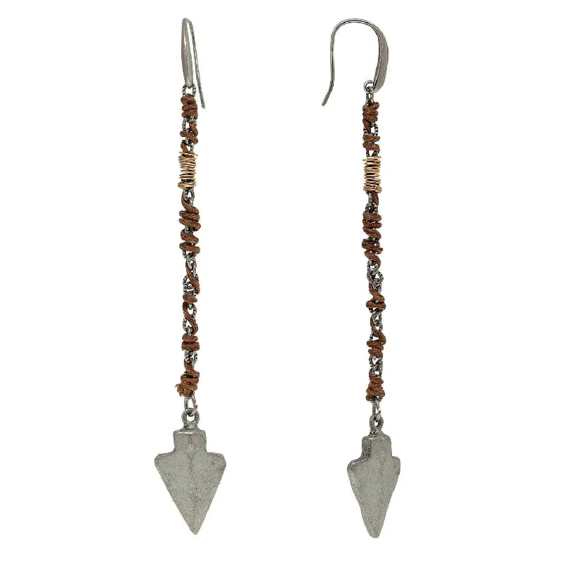 T.R.U. Walnut Brown Wrapped Linear Arrowhead Earrings