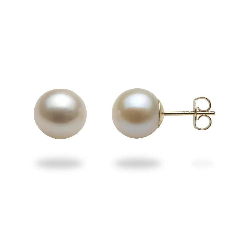 White Freshwater Pearl Earrings in Gold - 9-10mm