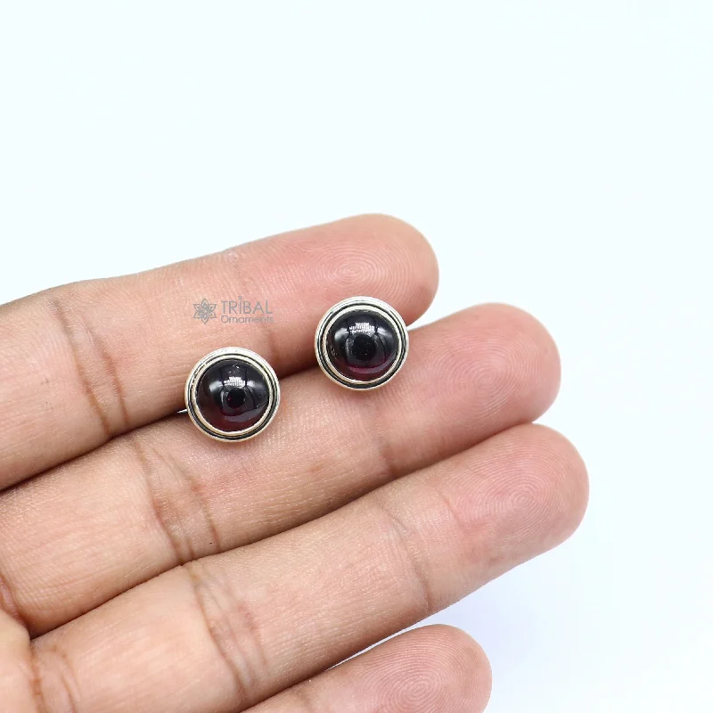 11MM round 925 sterling silver fabulous garnet stone stud earrings, best unisex jewelry fancy earrings daily use jewelry collection s1221