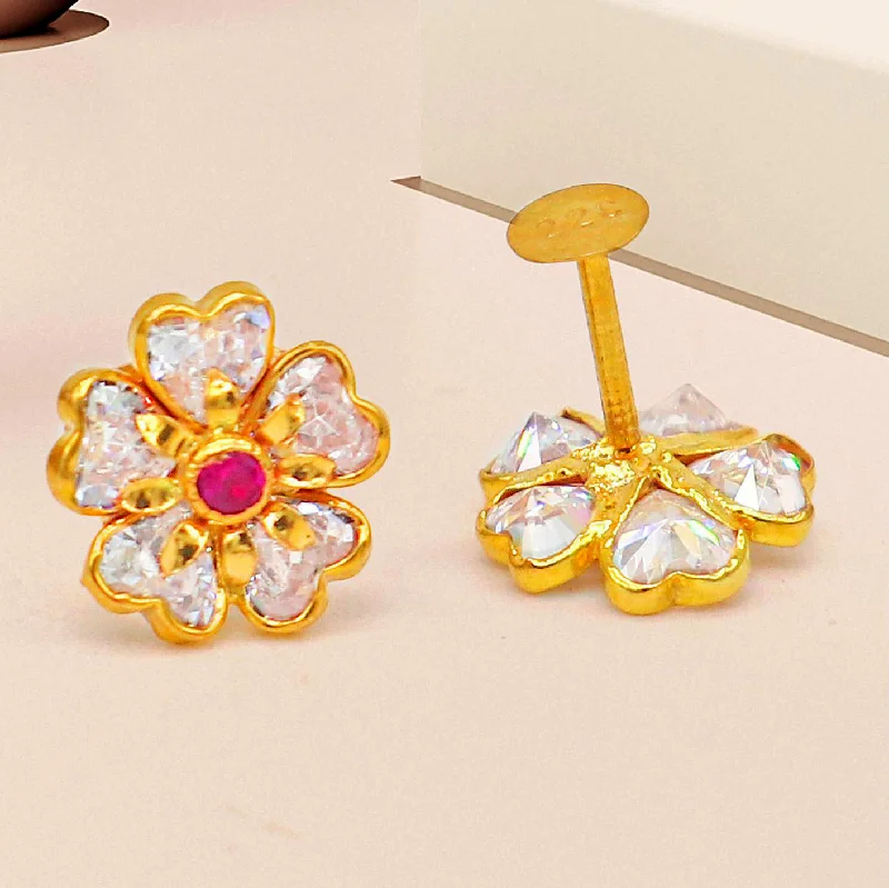 14kt yellow gold handmade fabulous orange Stone excellent vintage flower design stud earrings pair unisex jewelry er178