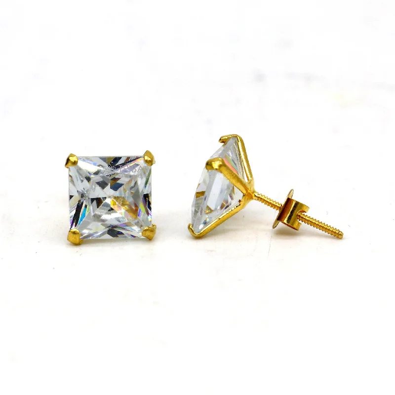 8mm 14kt yellow gold handmade single cubic zircon stone square shape stud earring cartilage customized unisex jewelry er179