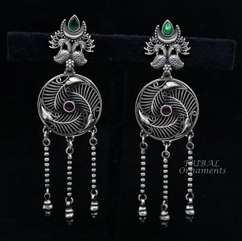 925 Sterling silver handmade charm peacock stud earring, excellent customized hangings brides girls wedding jewelry gifting s1057