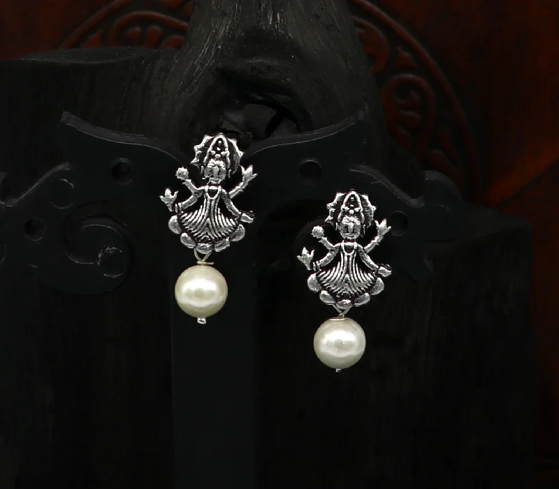 925 sterling silver handmade customized tribal deity goddess style stud earring fabulous mother pearl dangling, best designer gift ear570