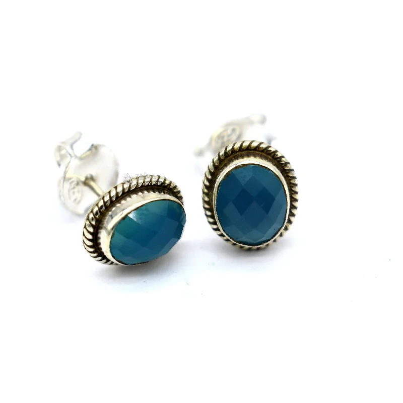 925 sterling silver handmade stud earring with gorgeous single blue quartz stone stud earring best unisex jewelry s1271