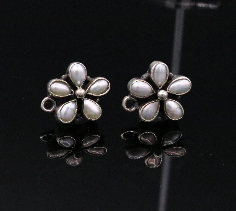 925 Sterling silver handmade stud earrings, awesome white pearl customized stud ear plug, pearl earring bridesmaid gifting jewelry s104