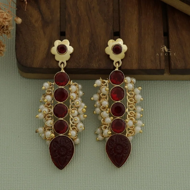 Clustered Pearly Glossy Carved Drop Earring