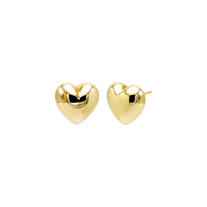 Gold Solid Puffy Heart Stud Earrings