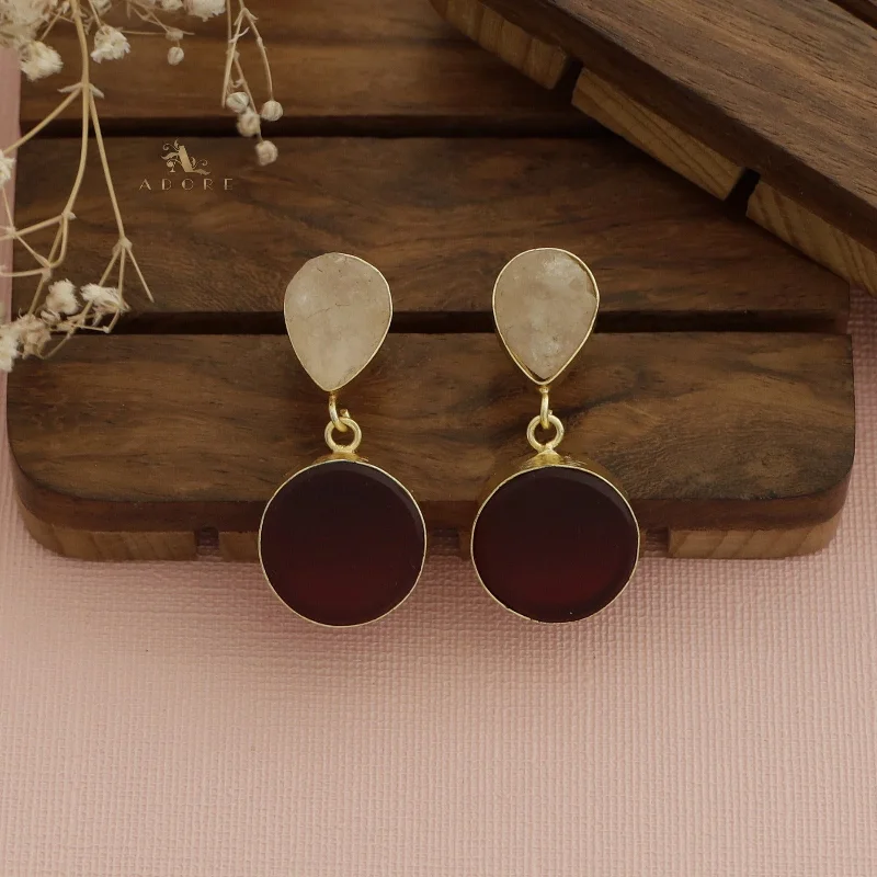 Hetal Drop & Round Raw Stone Earring