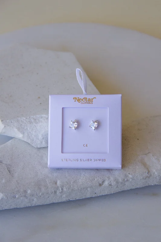 Silver Square Stud Earrings