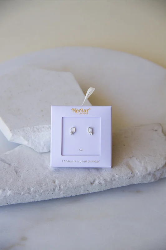 Silver Rectangular Stud Earrings