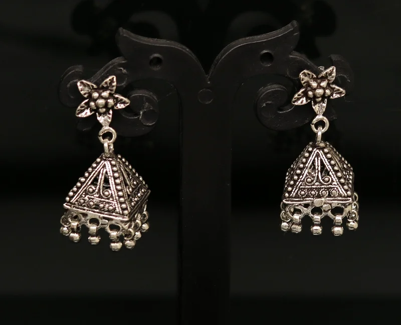 Vintage pyramid shape design handmade customized 925 sterling silver tribal belly dance  stud earring jhumki chandelier earring ear460