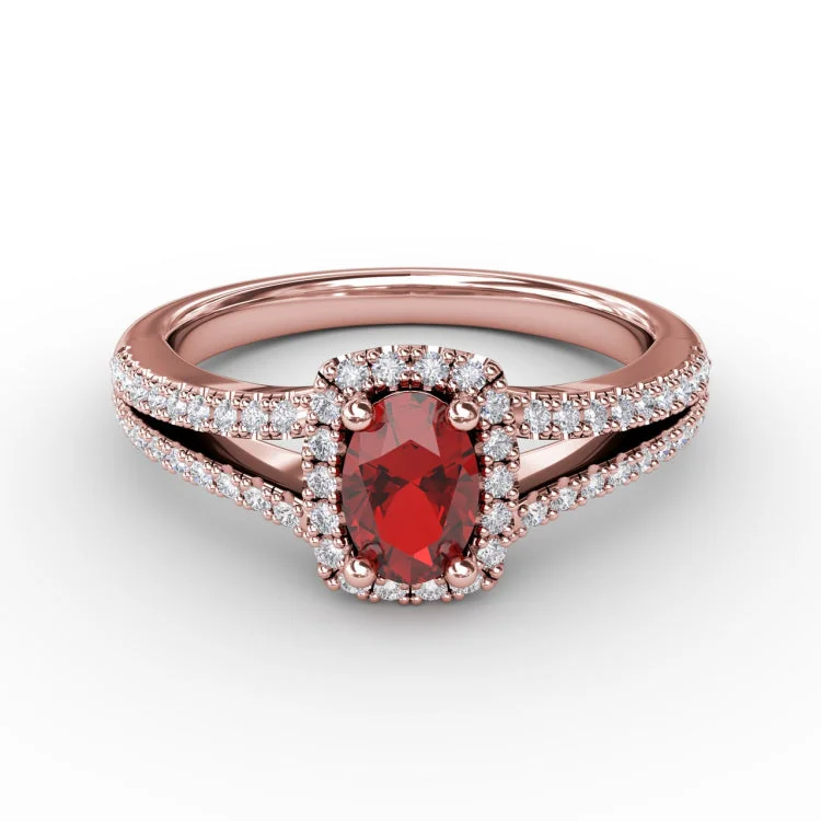 Split Shank Oval Ruby and Diamond Ring