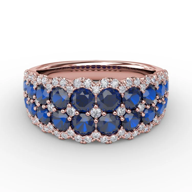 Get Sentimental Sapphire and Diamond Double Row Ring