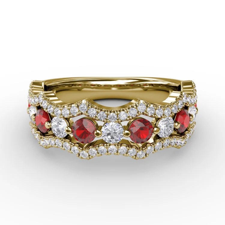 Endless Romance Ruby and Diamond Wave Ring