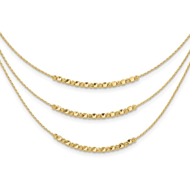 14k 3 Strand Diamond-Cut Bead Necklace