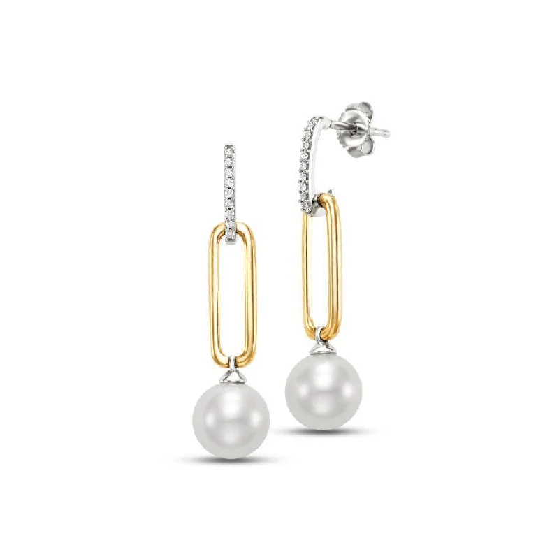 14k Two-Tone Drop Pearl Earrings