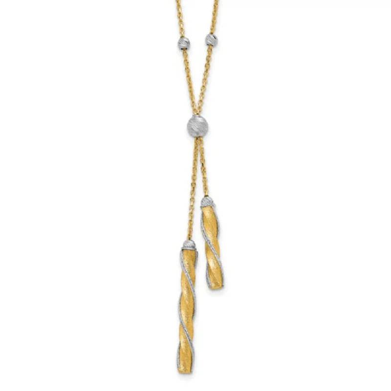 14k Two-Tone Polished & Satin Diamond-Cut Lariat Necklace