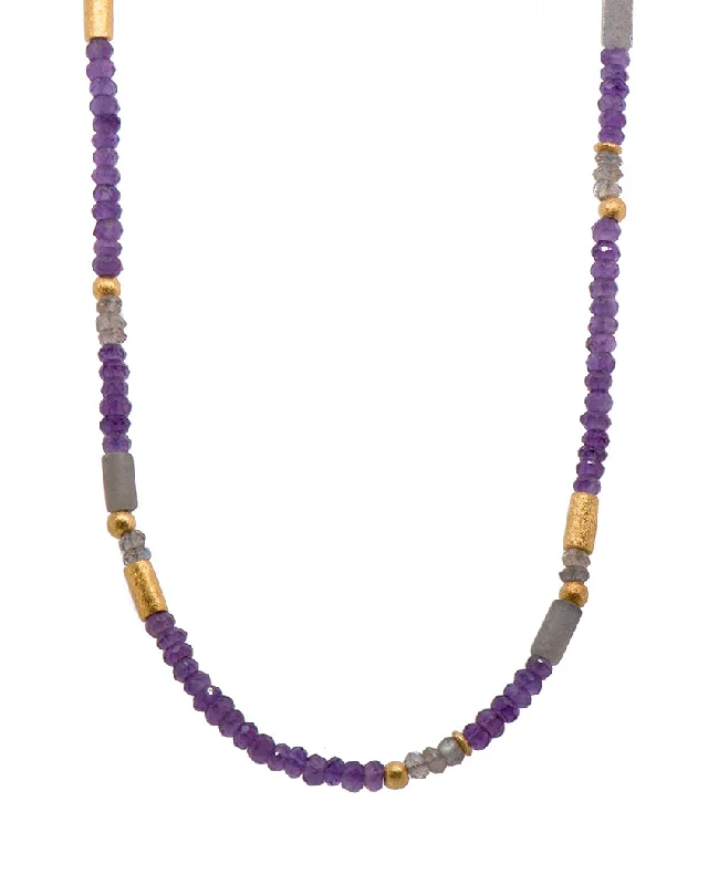 Labradorite and Amethyst 3mm Necklace 24K Fair Trade Gold Vermeil