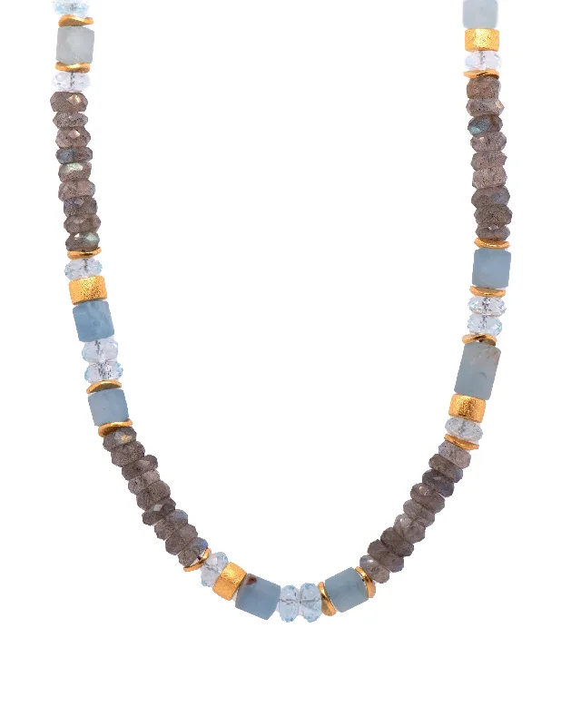 Labradorite, Blue Topaz and Aquamarine Necklace 5mm 24KFair Trade Gold Vermeil