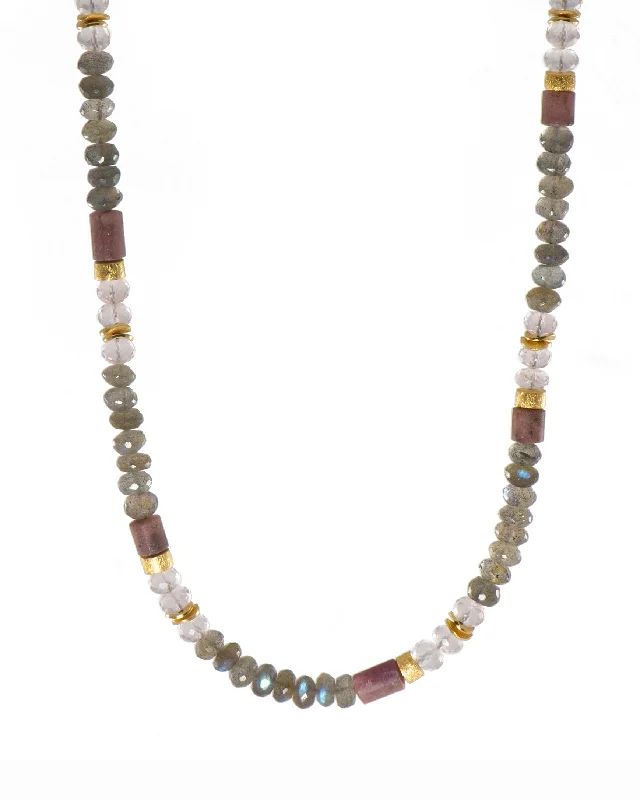 Labradorite, Rose Quartz and Rhodonite 5mm Necklace 24K Fair Trade Gold Vermeil