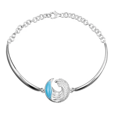 Alamea Larimar Wave Bracelet in Sterling Silver with Cubic Zirconia