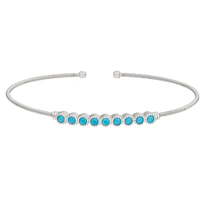 Bella Cavo Blue Bead Flexible Cuff Bracelet in Sterling Silver