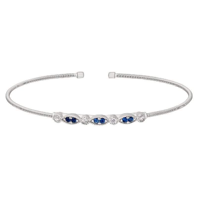 Bella Cavo Blue Cubic Zirconia Cuff Bracelet in Sterling Silver