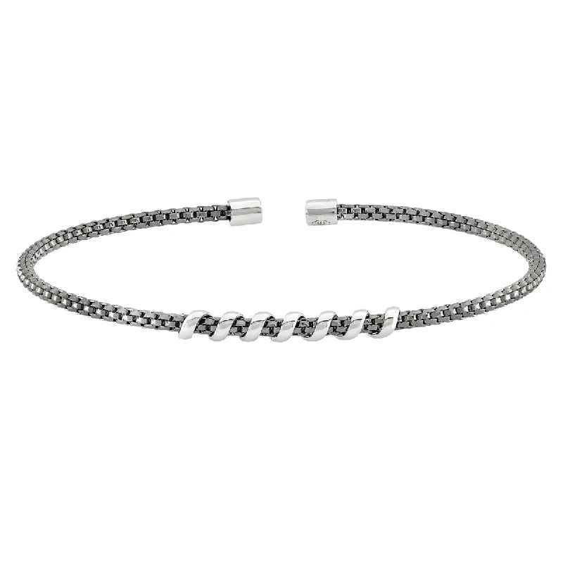 Bella Cavo Coil Wrap Flexible Cuff Bracelet in Sterling Silver with Black Rhodium