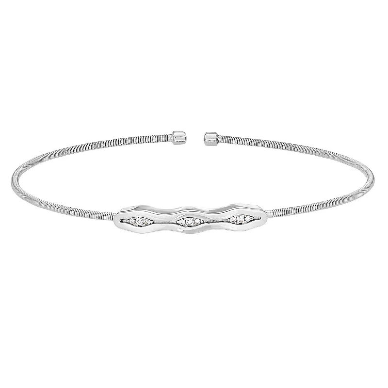 Bella Cavo Cubic Zirconia Flexible Cuff Bracelet in Sterling Silver