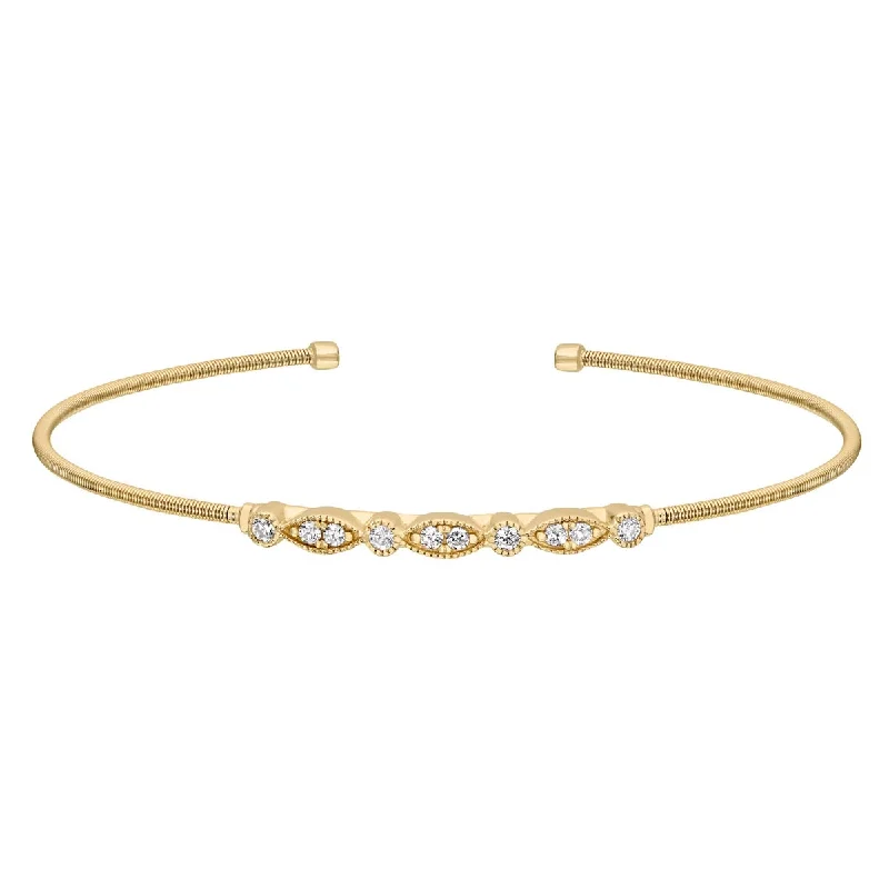 Bella Cavo Cubic Zirconia Flexible Cuff Bracelet in Sterling Silver with Yellow Gold Plate