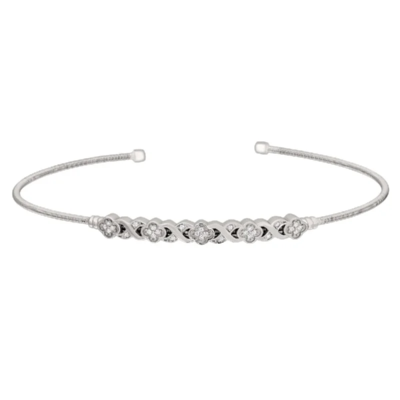 Bella Cavo Cubic Zirconia XO Flexible Cuff Bracelet in Sterling Silver