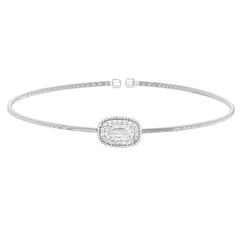 Bella Cavo Oval Halo Cubic Zirconia Cuff Bracelet in Sterling Silver