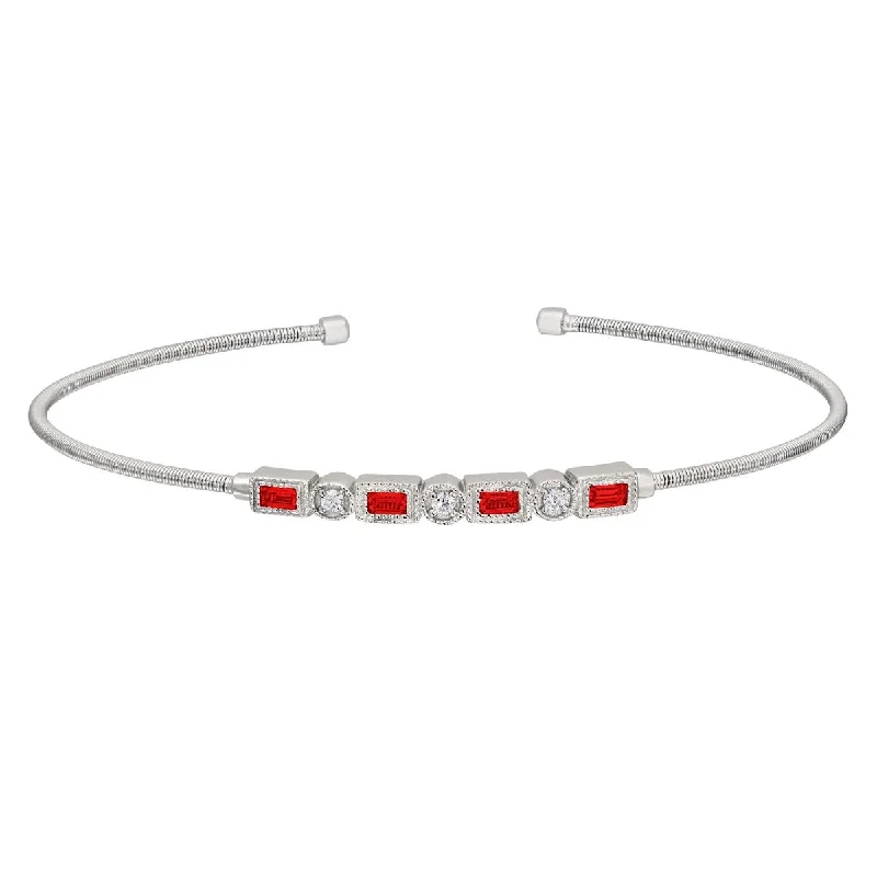 Bella Cavo Red Cubic Zirconia Flexible Cuff Bracelet in Sterling Silver