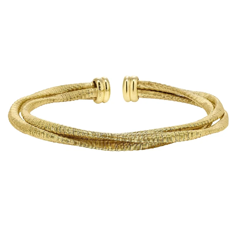 Bella Cavo Triple Cable Twist Flexible Cuff Bracelet in Sterling Silver with Yellow Gold Plate