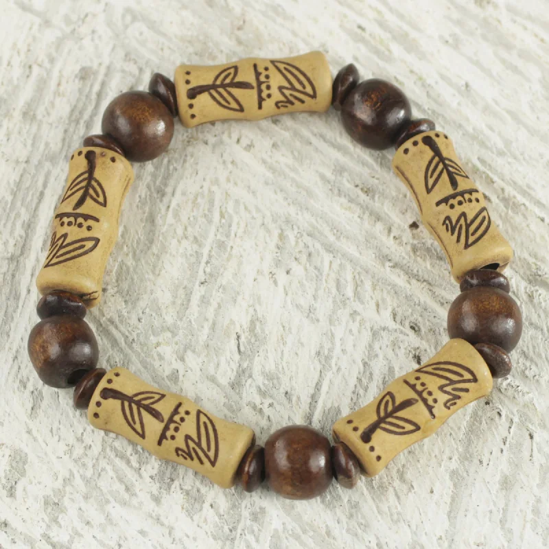 Chocolate Escape Artisan Crafted Sese Wood Recycled Plastic Stretch Bracelet