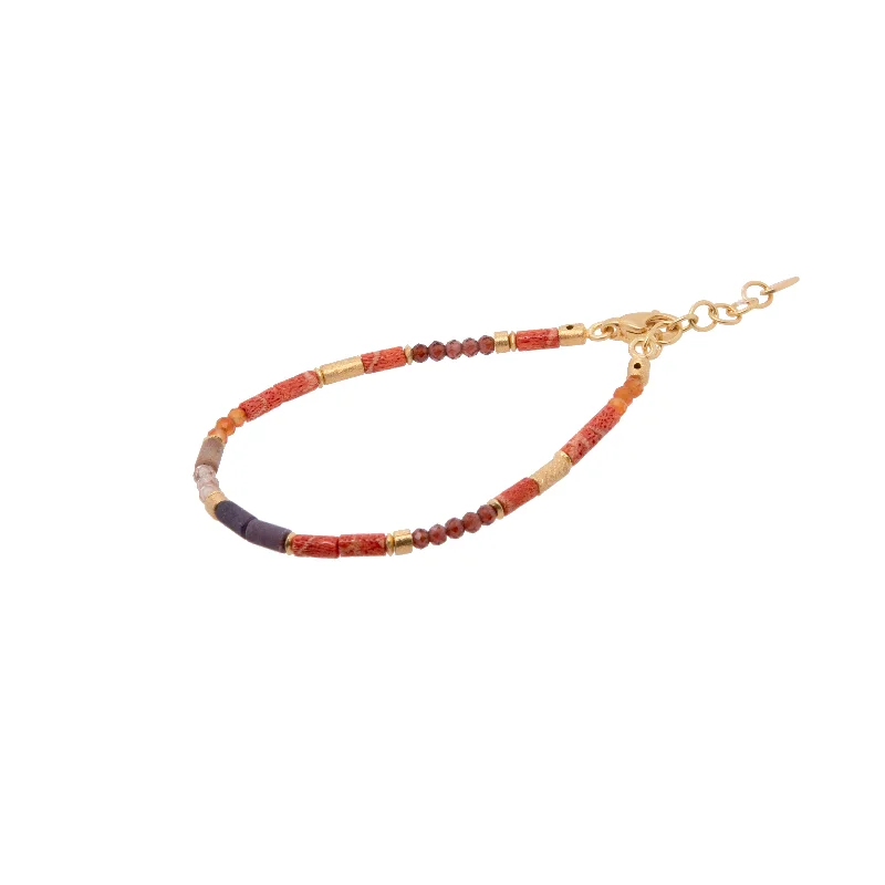 Coral, Carnelian, Garnet, Ruby, Jasper and Zircon 3mm Necklace and Bracelet 24K Fair Trade Gold Vermeil