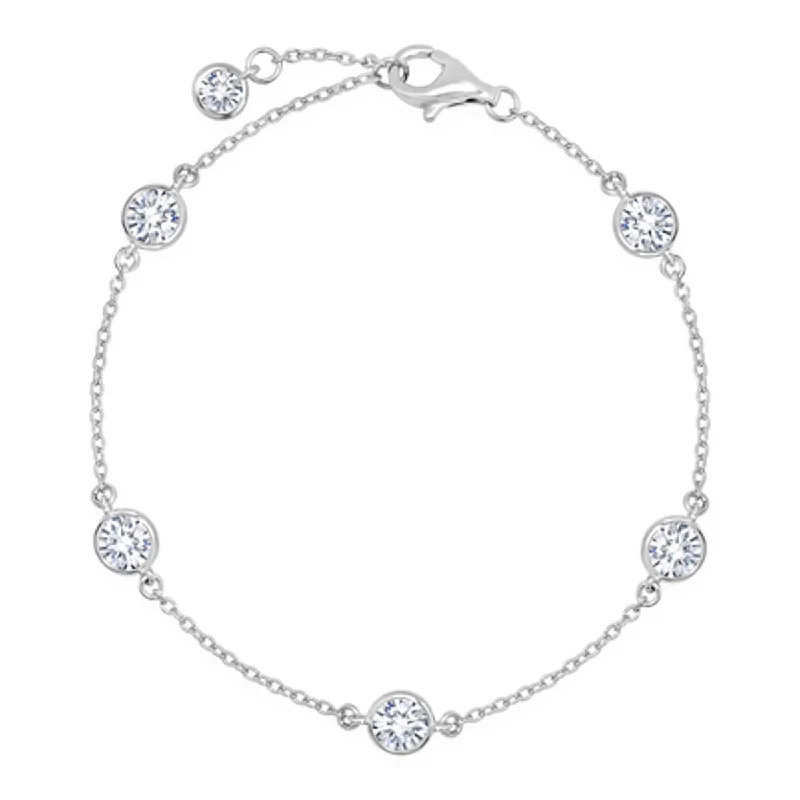 Crislu Cubic Zirconia Bezel Bracelet in Sterling Silver with Platinum Finish