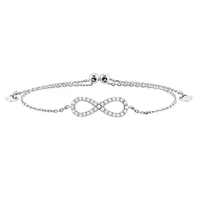 Cubic Zirconia Infinity Bolo Bracelet in Sterling Silver