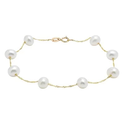 Cultured Freshwater Pearl Bracelet in 14kt Yellow Gold (6-6.5mm pearls)